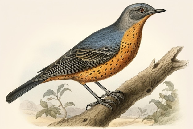 Photo rock thrush turdus saxatilis illustré par charles dessalines d'orbigny 18061876