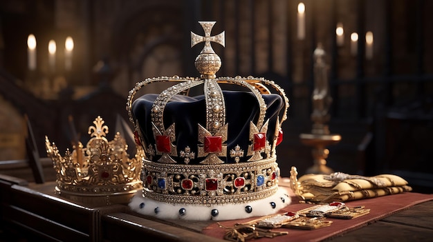 roi charles angleterre roi drapeau britannique et illustration de la couronne des joyaux de la couronne du Royaume-Uni