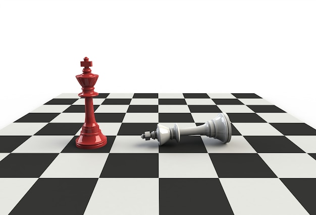 Roi d'échecs sur le plateau de jeu, rendu 3D