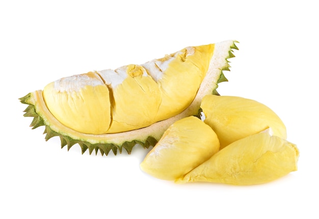 Roi des fruits. Durian isolé sur fond blanc