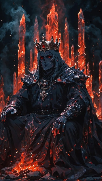 Photo le roi de l'inframundo en anime sentado en un trône d'obsidiana envuelto en une capa de humo et brasas