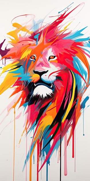 roi lion abstrait art moderne peinture collage toile expression illustration illustration