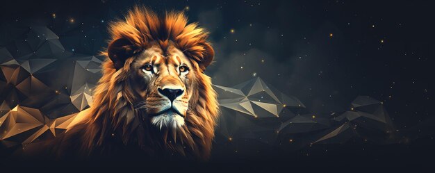 Roi lion animal de la nature avec panorama de la nature sur fond doré foncé Generative Ai