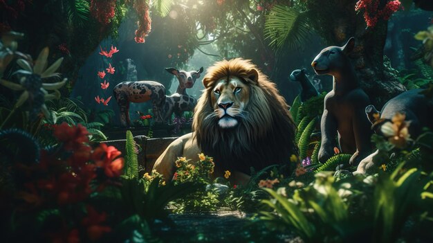 Roi Lion dans la jungle Generative AI