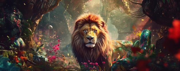 Roi Lion dans la jungle Generative AI