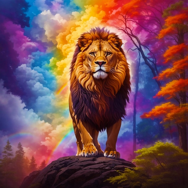 Le roi des lions de la forêt a généré un Ai coloré