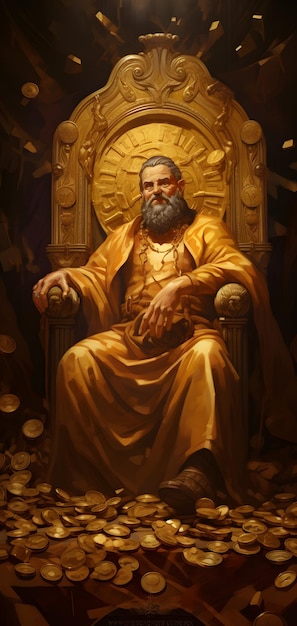 Le roi Midas règne d'un trône fait d'or glorieux