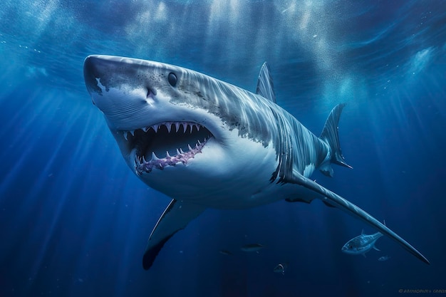 Le roi de l'océan Le grand requin mâle blanc Hunter vue sous-marine Île de Guadalupe Mexique AI Generative