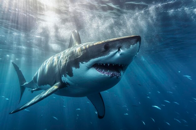 Le roi de l'océan Le grand requin mâle blanc Hunter vue sous-marine Île de Guadalupe Mexique AI Generative