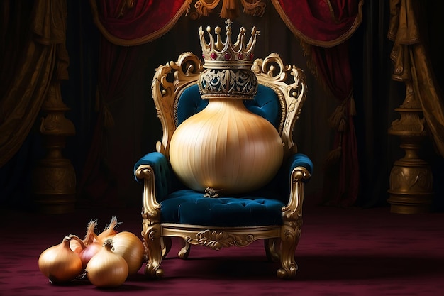 Le roi oignon est assis sur son trône le roi oignon et son royaume