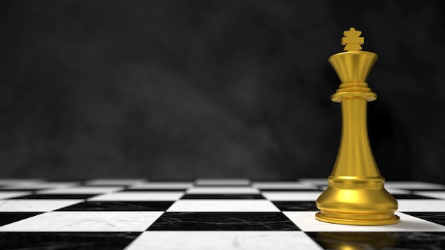 Roi d'or d'échecs de scène 3D sur l'échiquier