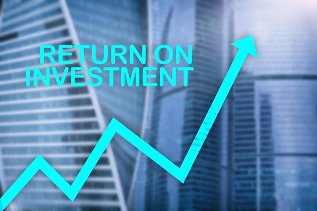 ROI Retour sur investissement Négociation d'actions et concept de croissance financière sur fond de centre d'affaires flou