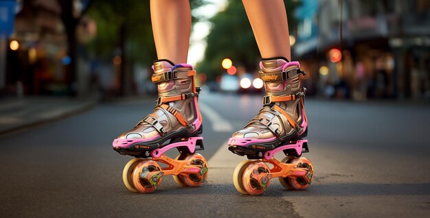 Rollers Où Deux Personnes Portent Les Mêmes Chaussures à Roulettes