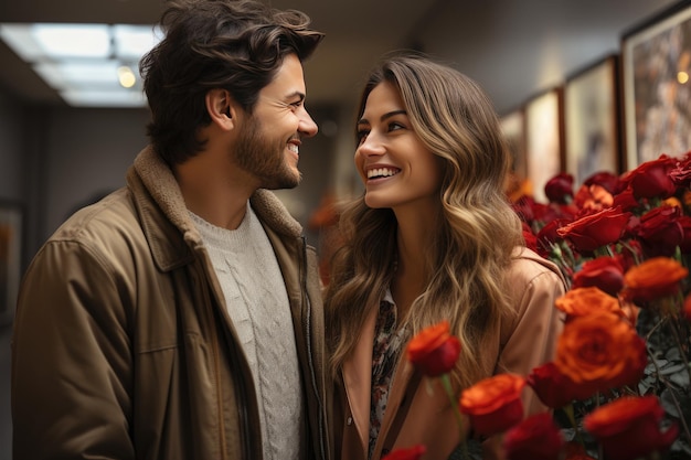 La romance au musée La Saint-Valentin du couple heureux