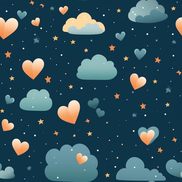 Une romance céleste dans notre illustration hypnotisante mettant en vedette des nuages en forme de cœur des étoiles et des lunes qui évoquent la magie de l'amour et l'essence de la Saint-Valentin parfait pour la romance à toute occasion