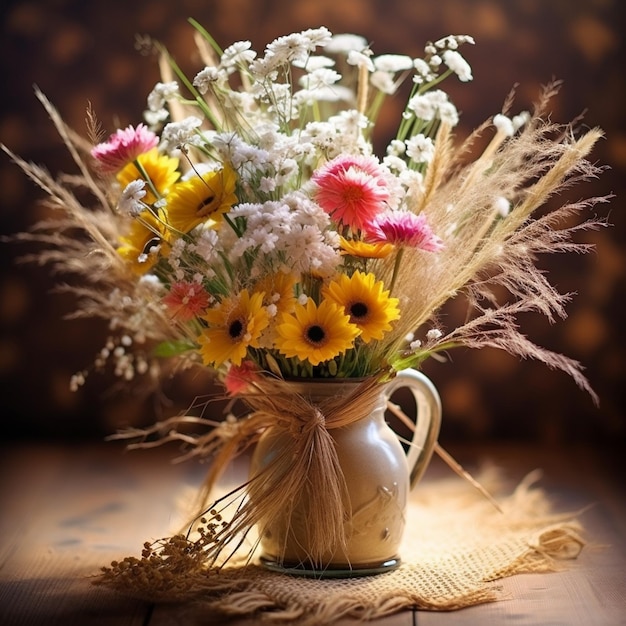 Romance rustique Un charmant bouquet de fleurs sauvages, de marguerites et de tiges de blé