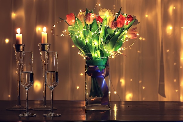 romance tulipes bouquet nuit