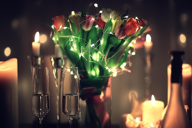 romance tulipes bouquet nuit
