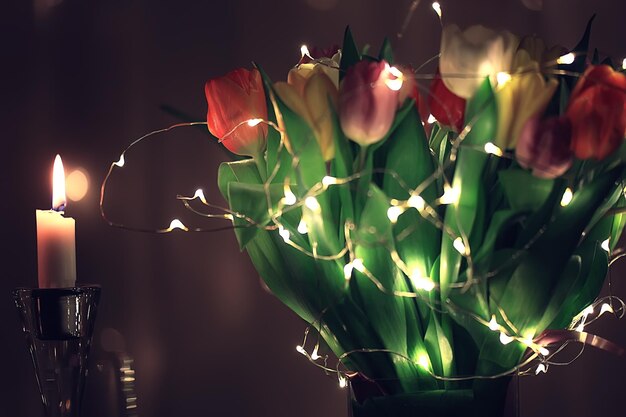 romance tulipes bouquet nuit