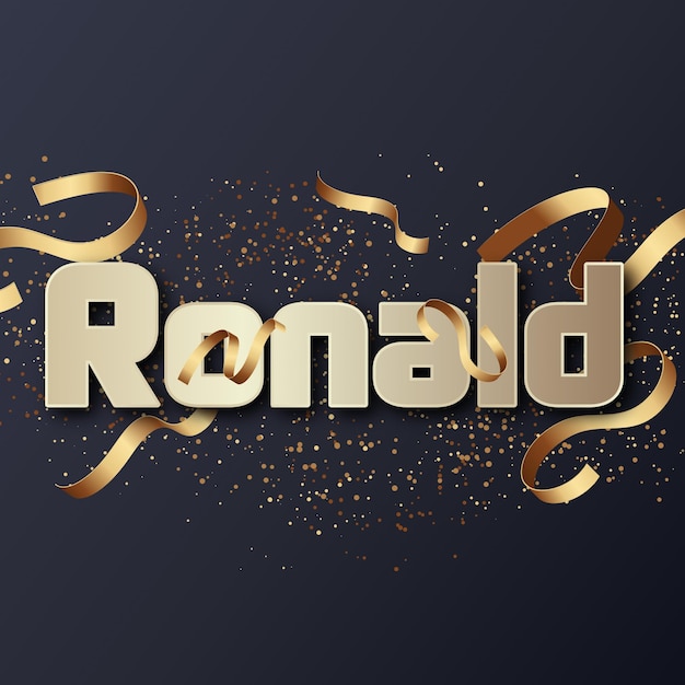 Ronald nom texte confetti effets de la nouvelle année texte en or