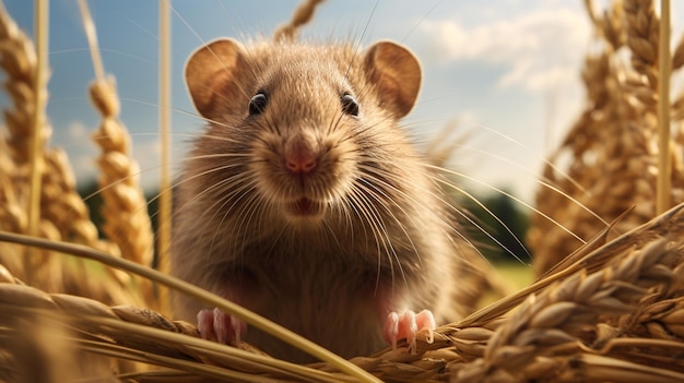 rongeur moelleux avec des moustaches curieuses à la recherche de nourriture en plein air