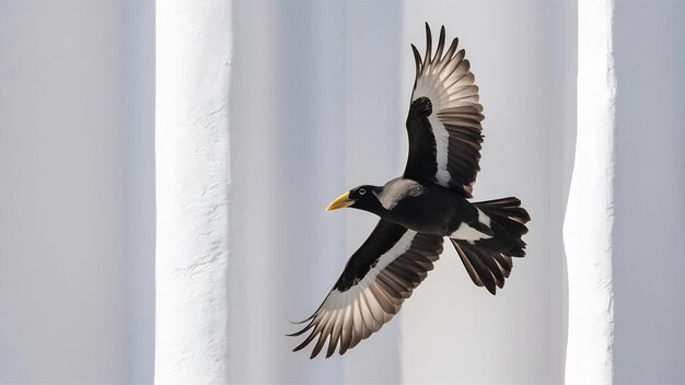 Photo rook corvus frugilegus âgé de 3 ans volant contre une surface blanche