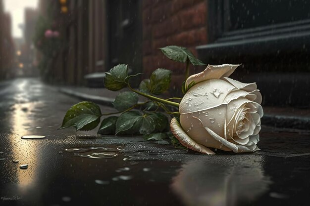 Photo une rose abandonnée est allongée sur le sol, une querelle, un divorce, un cœur brisé, une tragédie de séparation.