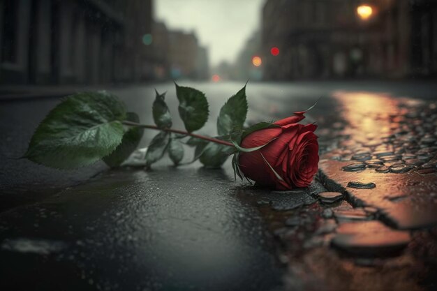 Photo une rose abandonnée est allongée sur le sol, une querelle, un divorce, un cœur brisé, une tragédie de séparation.