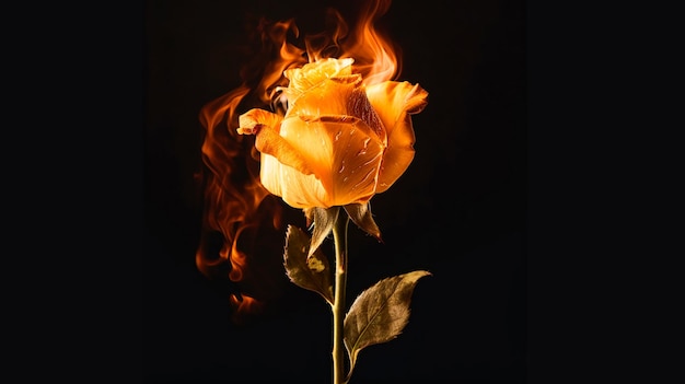 Photo une rose d'ambre hypnotisante, des flammes de beauté captivantes générées par l'ia