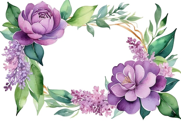 Rose aquarelle violette cadre de fleurs lilas éléments de fleurs arrière-plan botanique ou papier peint dessins imprimés et invitations