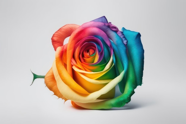 Une rose arc-en-ciel avec une tige en forme de cœur.