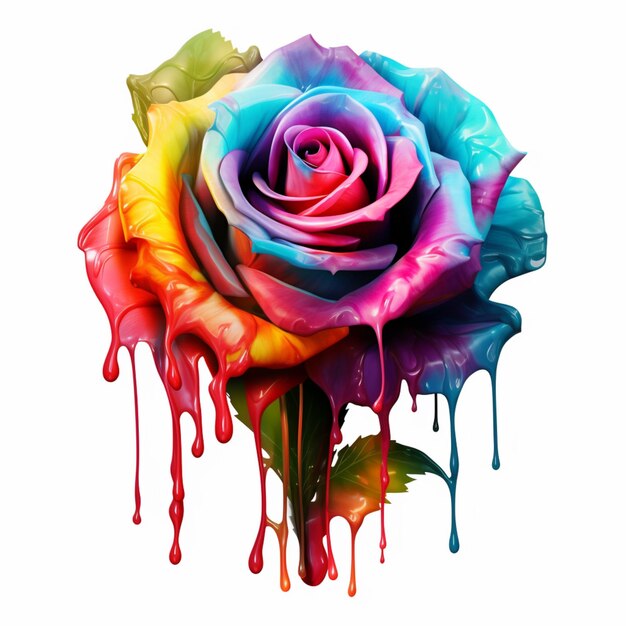 Photo une rose aux couleurs vives avec de la peinture qui tombe dessus