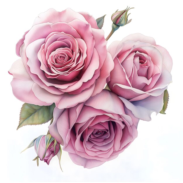 Rose beau bouquet d'aquarelle isolé sur fond blanc avec chemin de coupe
