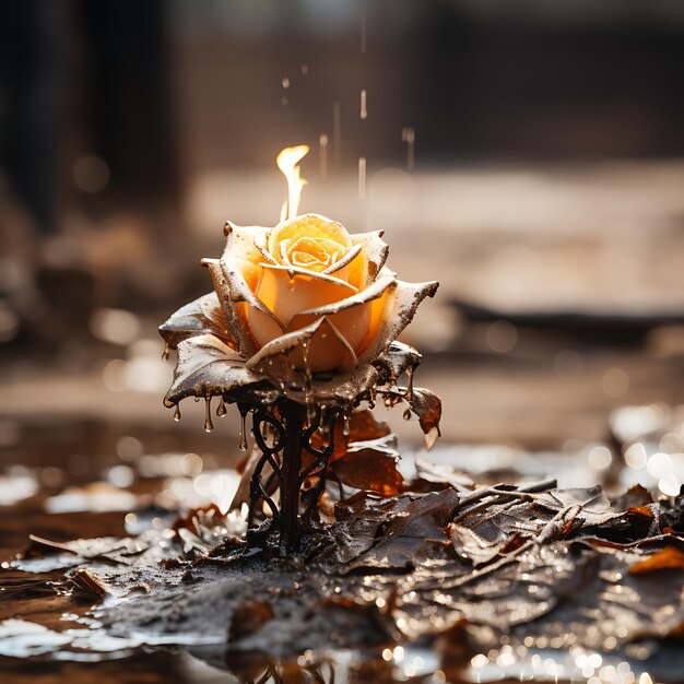 Une rose blanche en feu