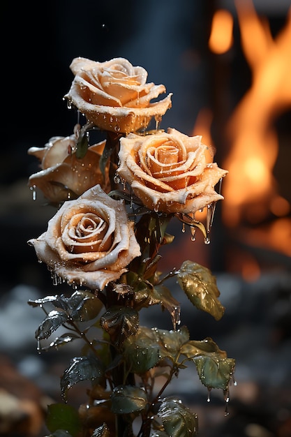 Une rose blanche en feu