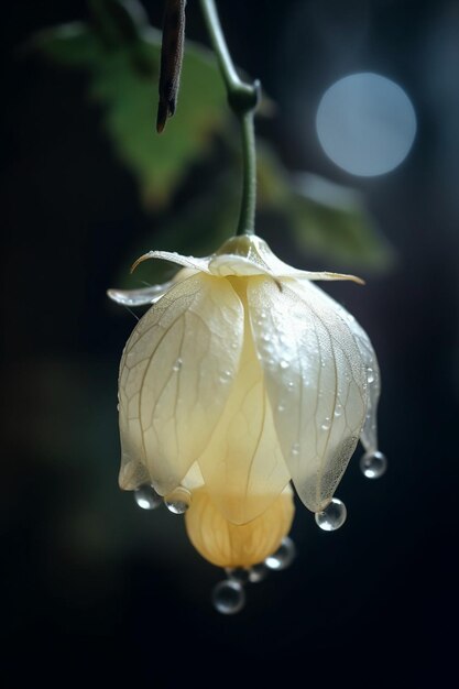 Une rose blanche avec des gouttelettes d'eau dessus