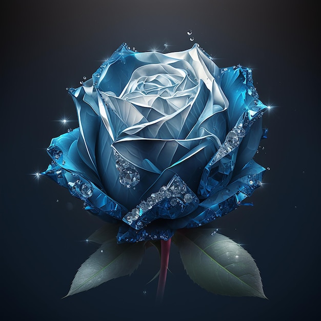 Une rose bleue avec un diamant dessus