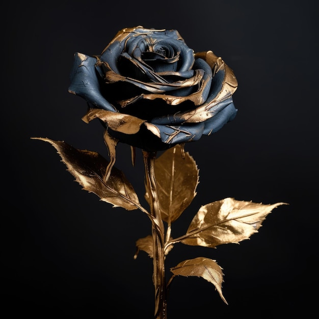 une rose bleue et dorée