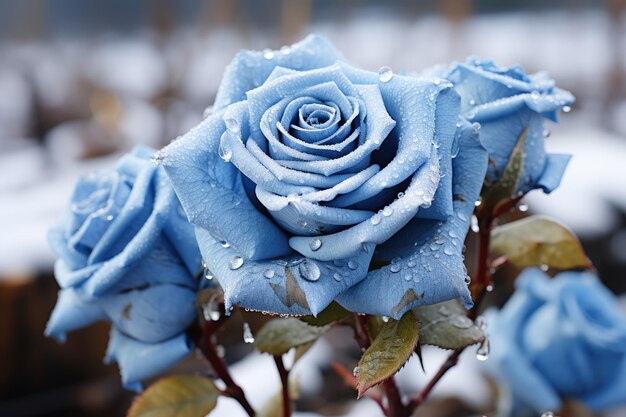 Rose bleue avec des gouttes de rosée