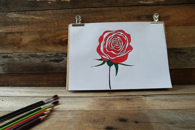 Photo rose bouquet fleur par crayon de couleur