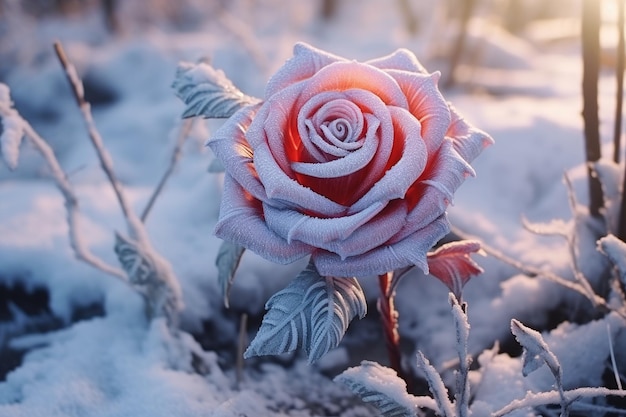 une rose couverte de givre