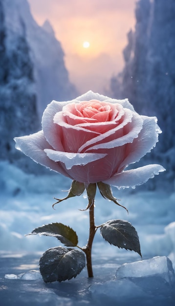 Photo rose dans la belle nature dans la glace