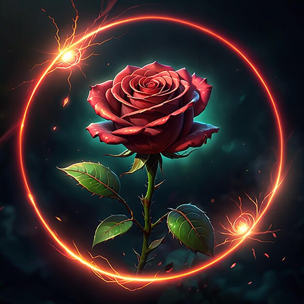 Photo une rose dans un cercle de lumière et une rose rouge