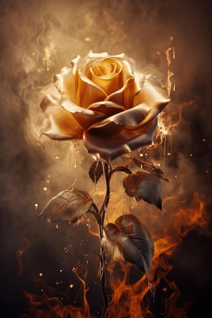 Rose dorée avec de la fumée autour