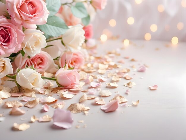 Rose et feuilles papier peint cadre floral avec espace de copie design de toile de fond botanique floral romantique