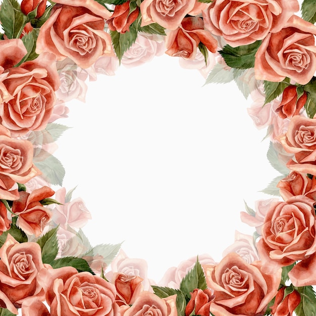 Rose Frame Aquarelle Illustration pour clipart Conçu pour les studios de fleurs décoration de vacances mariages emballage textiles conception de sites Web autocollants invitations modèles logos dessinés à la main