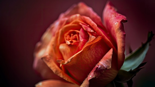 Une rose avec une goutte d'eau dessus