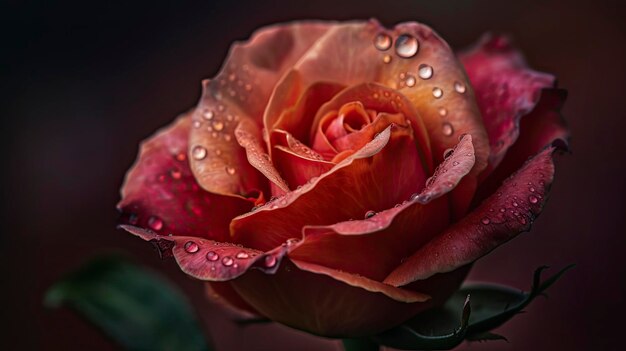 Une rose avec des gouttelettes d'eau dessus