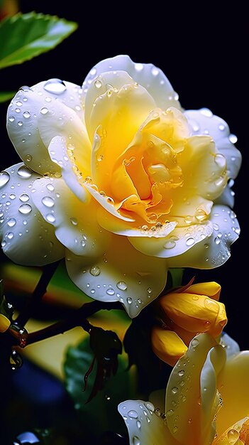 une rose jaune sous la pluie