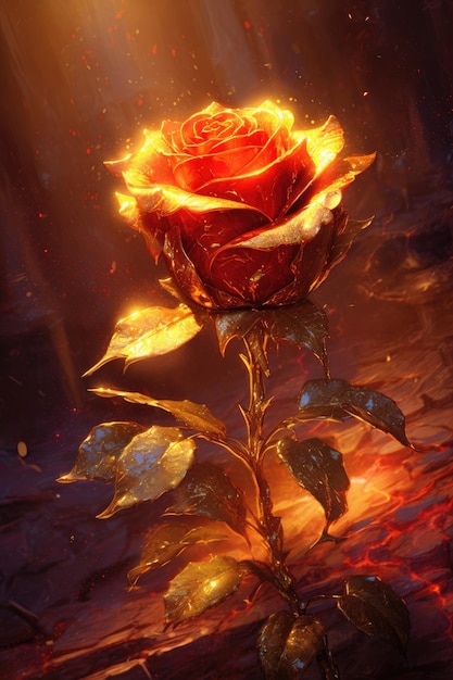 Rose majestueuse fond doré magique généré par l'IA